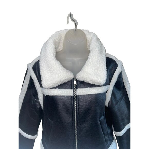 New Vigoss Shearling Aviator Jacket Faux Leather & Sherpa Trim Size Medium - Picture 4 of 9